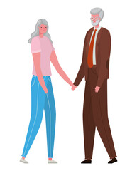 Senior woman and man cartoons holding hands vector design