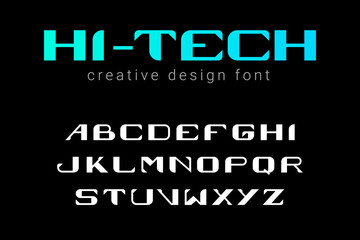 Font vector design. Hi-tech Future Technology Game War Combat title style.
