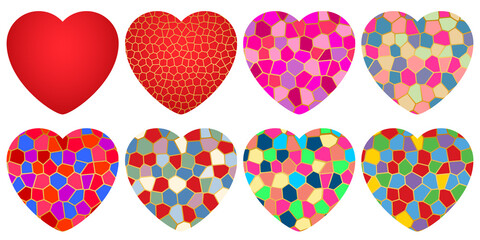 Hearts with mosaic pattern isolated on white background .Vector graphic.