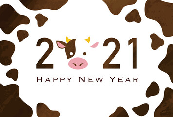 2021年丑年年賀状 牛柄シンプルデザイン
