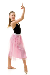 Graceful Girl Gymnast Performing Rhythmic Gymnastics Exercise.