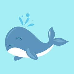 Cute whale in the sea mascot design illustration