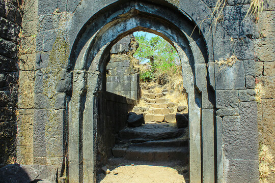 Old gate of Shrivardhan balekilla, Rajmaachi fort in lonavala, India