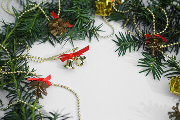 christmas background with fir branches and cones