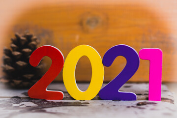 new year numbers 2021 on wooden background 