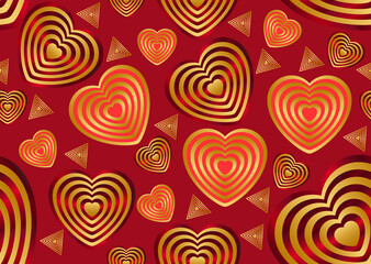 Seamless pattern of gold hearts on a burgundy background .Vector graphic.