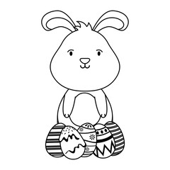cute easter rabbit with eggs painted character line style