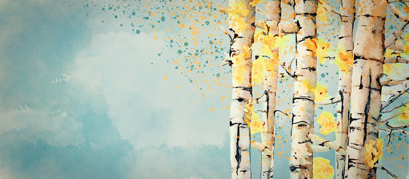 Autumn, birch trees. Watercolor background © pronoia