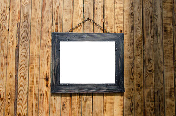 Brown wooden frame with white free lettering background.