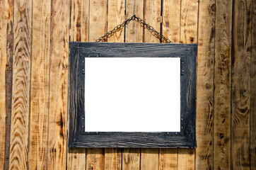 Brown wooden frame with white free lettering background.