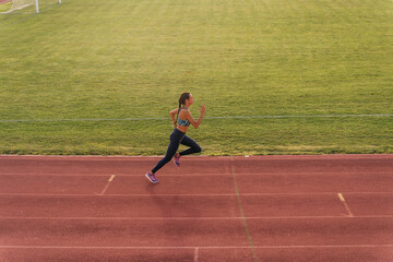 Young girl running on running track