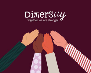 diversity together we are stronger with hands up vector design