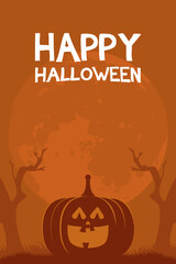 happy halloween card with lettering and pumpkin scene