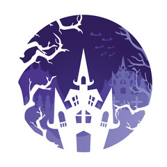 happy halloween card with castle scene