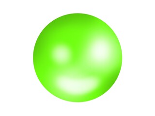 A bright green ball with a glossy surface and reflective shadows resembling a smiling face.  Illustration created on a tablet, use it for graphic design or clip art work.