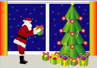 Papá Noël o Santa Claus dejando los regalos de Navidad en el pino cc