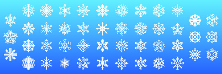 Set White Colleciton Line Snowflake Winter Decoration Elements Vector Design Style