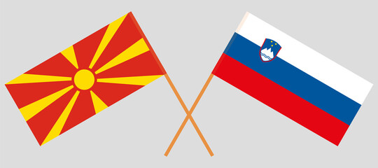 Crossed flags of North Macedonia and Slovenia