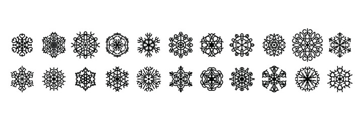 Set Black Colleciton Line Snowflake Doodle Winter Decoration Elements Vector Design Style