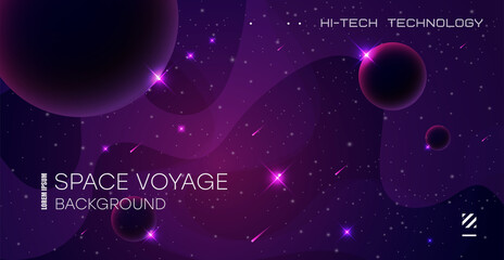 Vector illustration of space, planets and galaxy for poster, banner or background. Abstract drawings of the future, science fiction and astronomy. © Andrey KENO