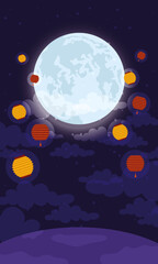 mid autumn festival poster with moon and lanterns