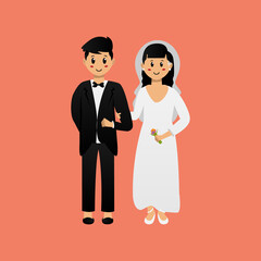 Cute bride and groom cartoon character design