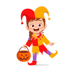happy cute little kid boy and girl celebrate halloween wears clown costume