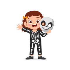 happy cute little kid boy and girl celebrate halloween wears skeleton costume