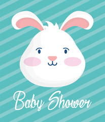 baby shower card with bunny head stripes background
