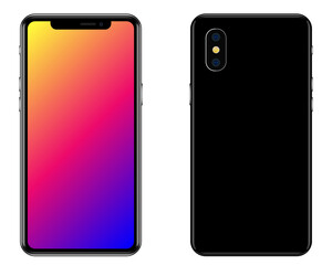 Mobile smartphone front and back on a white background. Vector graphics.