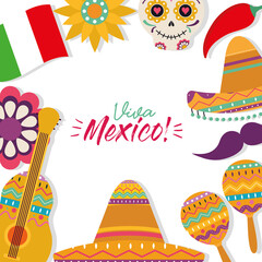 mexican frame icon set vector design