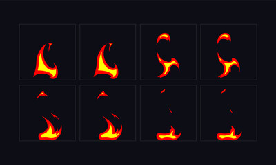 Flame animation. Fire animated sprites sheet for cartoon, game, motion graphic. 