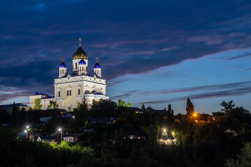 Fototapeta na wymiar Russia, the city of Yelets, view of the Cathedral of the ascension of the Lord at dusk