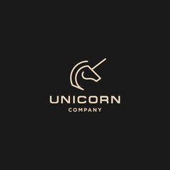 simple line horse unicorn Pegasus with horn logo design icon Vector in luxury gold color  © Ramosh Artworks