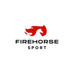 horse fire flame and flag logo design illustration icon