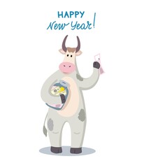Obraz na płótnie Canvas New year illustration with the symbol of the year of the bull. Holiday greeting card