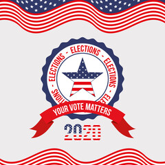 your vote matters 2020 with usa star in seal stamp vector design