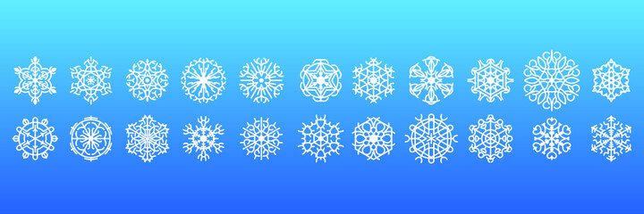 Set White Colleciton Line Snowflake Winter Decoration Elements Vector Design Style