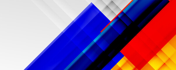 Geometric abstract backgrounds with shadow lines, modern forms, rectangles, squares and fluid gradients. Bright colorful stripes cool backdrops