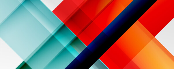 Geometric abstract backgrounds with shadow lines, modern forms, rectangles, squares and fluid gradients. Bright colorful stripes cool backdrops