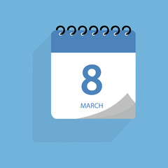 Realistic calendar icon with the number March 8th. Vector illustration eps 10