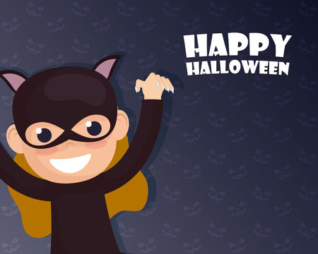 happy halloween card with lettering and catwoman character