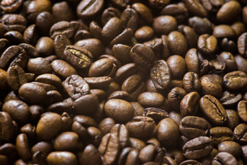 Coffee beans background. Background of roasted coffee beans