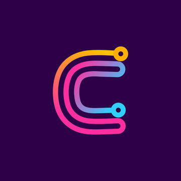 Multicolor C letter logo made of electric wire.