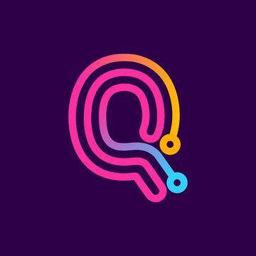 Multicolor Q letter logo made of electric wire.