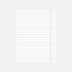 blank white lined paper on. Vector illustration eps 10