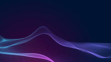 Dot blue purple wave line light gradient dark background. Abstract  technology big data digital background. 3d rendering.