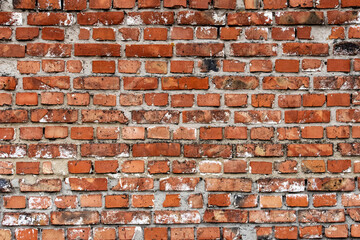 Red brick wall. The back of the old brick