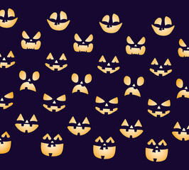 happy halloween card with pumpkins faces pattern