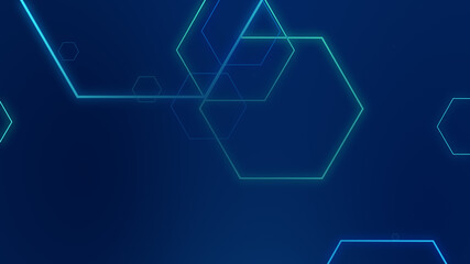 Hexagon geometric blue neon lights technology Hi-tech dark background. Abstract graphic digital future science concept design.